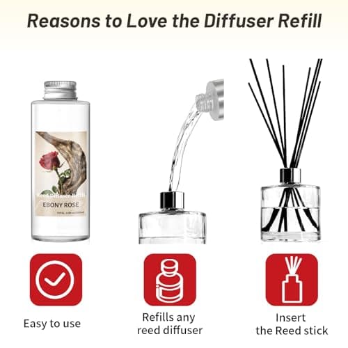 STRN Reed Diffuser Oil Refill, Ebony Rose Scented Diffuser Oil Refills with 6 Reed Sticks 200ML(6.8fl.oz), Room Fresheners for Home, Long-Lasting Summer Fragrance for Living Room, Bedroom, Office - Thumbnail 4