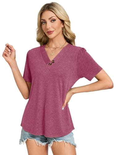 VUTRU Womens Summer Tops and Blouse Cute Short Sleeve Shirts Dressy Business Tunic Loose Fit Work Casual Plus Size Clothes, Dark Purple XL - Thumbnail 6