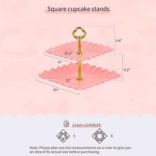 Pack of 11 NWK Cake Stand Set, with 3 x Two-Tier and 3 x Three-Tier Cupcake Stands, 4 x Appetizer Trays, 1 x Tablecloth for Birthday Bridal Baby Shower Party (Pink) - Thumbnail 4
