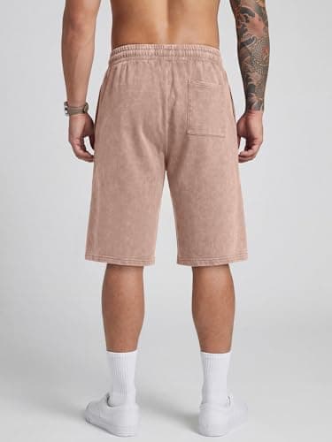 JMIERR Acid Washed Cotton Shorts for Men Relaxed Fit Stretchy Comfy Elastic Waist Drawstring Streetwear Summer Y2K Vintage Baggy Dress Shorts, Light French Beige, Small - Thumbnail 6