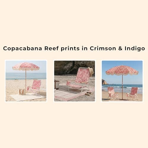 DEER LAND 5-Position Low Beach Chair, Portable Lightweight Folding Beach Chair with Wooden Armrests, Storage Pouch & Carry Strap, Coastal Beach Print – Reef Crimson - Thumbnail 6