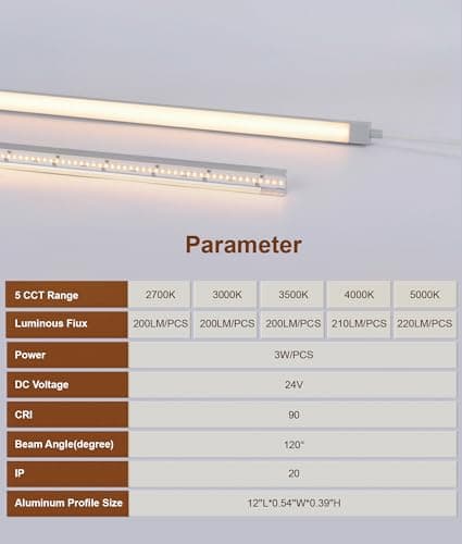 DeerTalk 12-Inch Under Cabinet Lighting, Ultra Slim 5CCT Adjustable (2700K-5000K) Hardwired LED Cabinet Lights for Kitchen, Closet, Shelf, 24V Low Voltage, 2 Pack - Thumbnail 6