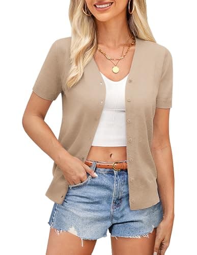 GRACE KARIN Womens Lightweight Summer Cropped Cardigan Business Casual Short Sleeve Cardigan Sweaters for Women Fall Clothing (Camel,XL) - Image 1