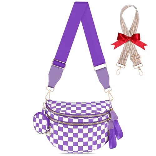 Bum Bags for Women Checkered Crossbody Bag Large Nylon Belt Purse Fanny Packs, Bonus with a Extra Strap - Image 1