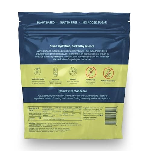 Juice Doctor Hydration Powder Electrolytes, Electrolyte Drink Mix for Dehydration Relief, Apple Juice Powder, Magnesium Citrate, Vitamin D, 1.2lb (560g / 28 Servings) - Thumbnail 2