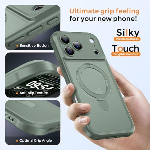 MOCCA Design for iPhone 17 Pro Max Case, Compatible with Magsafe [Premium Invisible Magnetic Ring Stand] [Military Drop Protection] Full Camera Guard Translucent Matte Slim Phone Cover,Calke Green - Thumbnail 6