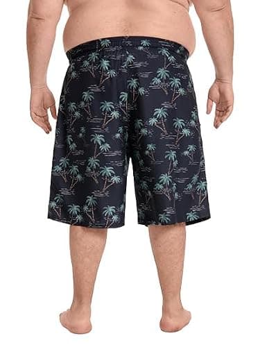 Yansylphsan Men‘s Big & Tall Swim Trunks 10 Inch - Quick Dry Beach Shorts with Compression Liner & 3 Pockets for Swimming, Beach (2X-6X) Black Leaves - Thumbnail 5