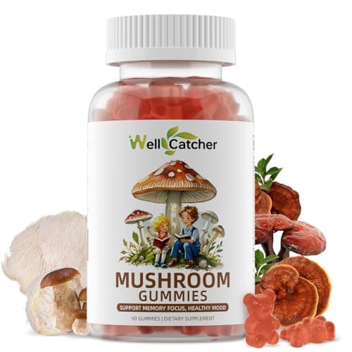 Mushroom Gummies Supplement with Ashwagandha - Lion Mane Mushroom Supplement for Adults Kids with Reishi Cordyceps Brain Supplements for Memory and Focus Organic Vegan Non GMO Mixed Fruit Flavor 60CT
