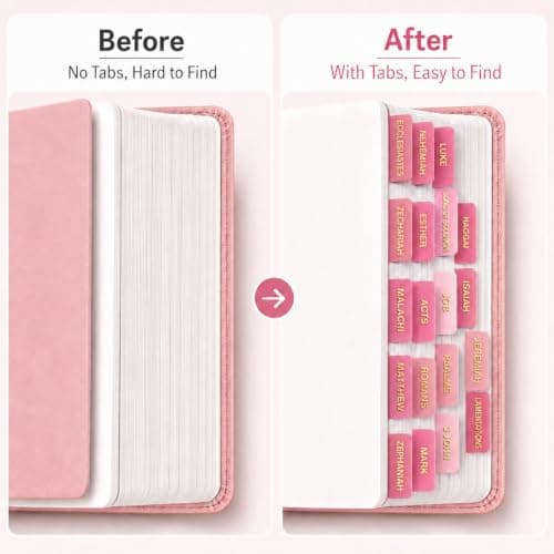 JIAANNING Pink Bible Tabs for Women, 90 Pcs Laminated Gold Foil Large Print Index Tabs, Easy Navigation Tabs for Bible Study & Journaling, Feminine Style - Thumbnail 2