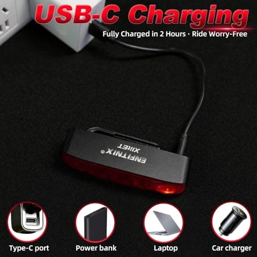 ENFITNIX XlitET Smart Rear Bike Light,Brake Sensing,Auto On/Off,50 Lumen Ultra Bright 6 Modes,USB-C Rechargeable LED Bicycle Tail Light,IPX5 Waterproof, Cycling Accessories Light for Night Riding. - Thumbnail 6