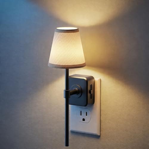 JandCase Night Lights Plug into Wall, Vintage Nightlights, Dusk to Dawn Sensor, 0-100LM Dimmable, Pleated Fabric Beige Lamp for Living Room Bedroom Hallway - Image 1
