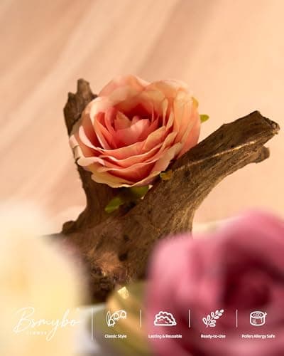 BSMYBO Artificial Flowers Combo Pink Yellow Silk Flowers Mix Fake Rose Peony Chrysanthemum with Stem for Wedding Bridal Bouquets Baby Shower Cake Floral Arrangement Table Centerpieces Home Decor - Thumbnail 2