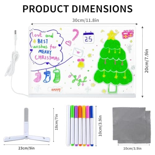 Kids LED Acrylic Glow Doodle Drawing Board, 11.8x7.88 Inch Dry Erase Pad - Thumbnail 5