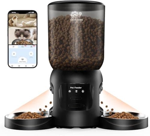 Centvicam Automatic Cat Feeder with Two HD Camera for 2 Cats: Dual Automatic Cat Feeder with Night Vision, 5G WiFi Cat Food Dispenser with 6L Food Storage for Multiple Pet, Detachable for Clean-24 Cup - Image 1