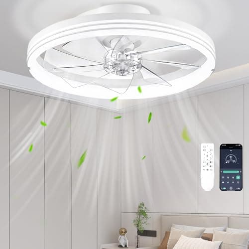 Ceiling Fans with Lights and Remote, 20" Modern Foldable Low Profile Ceiling Fan with Light, Stepless Color Temperature Change and 6 Speeds for Bedroom, Kids Room and Living Room - Image 1