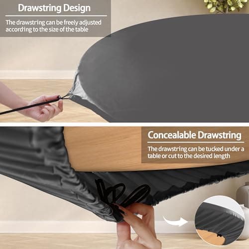 opstellen Fitted Dark Grey Black Round Tablecloth for 40-44" Tables Modern Non Slip Water Proof Table Cover Spring Autumn Outdoor Garden Accessories College Dorm Stuff Apartment Storage Cool - Thumbnail 3