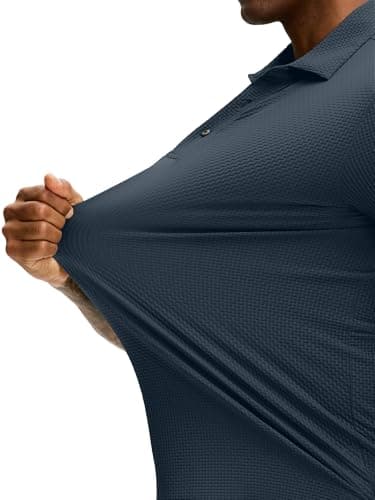 JEMLDL Men's Jacquard Polo Shirts Moisture Wicking Super Stretch Casual Jacquard Collared Short Sleeve Golf Polo Shirts for Men Navy Blue XL - Thumbnail 2