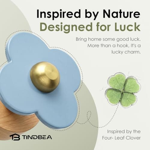 Tindbea Upgreded Cheery Wood Wall Hooks Heavy Duty Coat Rack Wall Mount for Coat, Purse, Hat, Robe, Towel, Clothes, Decorative Home Storage for Bathrooms, Eentryway, Kitchen Door, Blue - Thumbnail 2