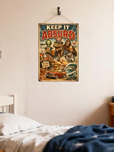 Keep It Absurd Metal Sign - 8x12 Inch Vintage Tin Plaque Featuring Dinosaur, Alien, Bigfoot, Pug Astronaut, and More Fun Pop Culture Art, Perfect for Quirky Home or Office Decor - Thumbnail 2