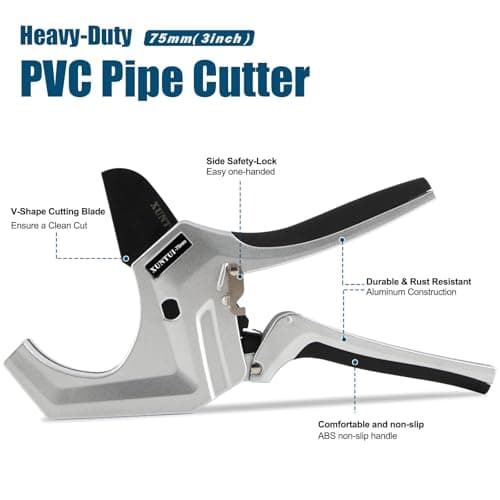Professional PVC Pipe Cutter 2.5 inch (75mm) Capacity, Heavy Duty Silver Ratchet Tubing Cutter for 2-1/2" Schedule 40 80 PVC, PEX & ABS, One-Handed Cutting Tool for Pool & Sprinkler Repair - Thumbnail 4