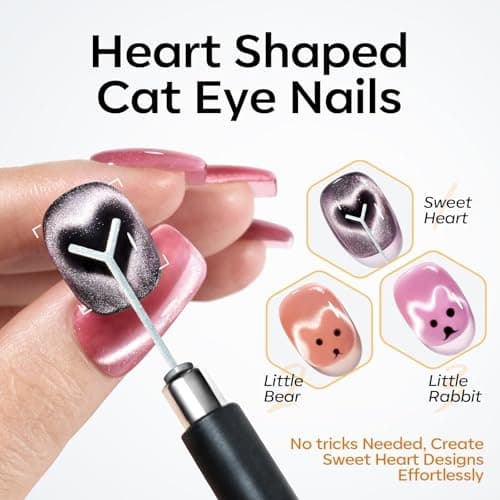 modelones Cat Eye Magnet Set, 15PCS Multi-Shape Nail Magnet for Cateye Gel Polish, Heart Moon Flower Square Effects with Bead-Attracting Nail Art Tool, UV/LED Lamp Required, DIY Toenails Nail Art - Thumbnail 2