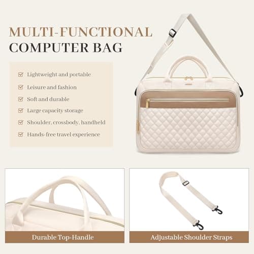 MDODO Large Laptop Bag for Women Men Computer Briefcase Messenger Handbag Shoulder Crossbody Laptop Tote Bag for Work Teacher Office Travel Business, 15.6 Inch, 22.5 L, Beige - Thumbnail 6