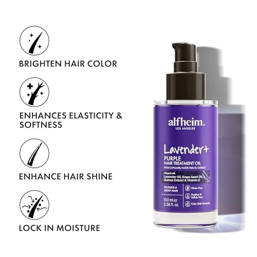 ALFHEIM Lavender+ Purple Hair Oil for Blonde, Silver & Color-Treated Hair – Anti-Brass & Frizz Control Serum – Restores Shine, Smoothness & Cool Radiance – with Grape Seed Oil – 3.38 oz / 100 ml - Thumbnail 2