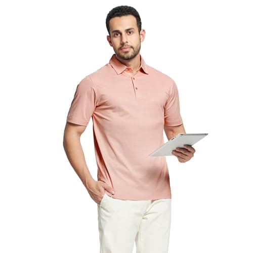 M MAELREG Mens Golf Shirts Short Sleeve Jacquard Casual Performance Moisture Wicking Collared Polo Shirts for Men Orange - Thumbnail 3