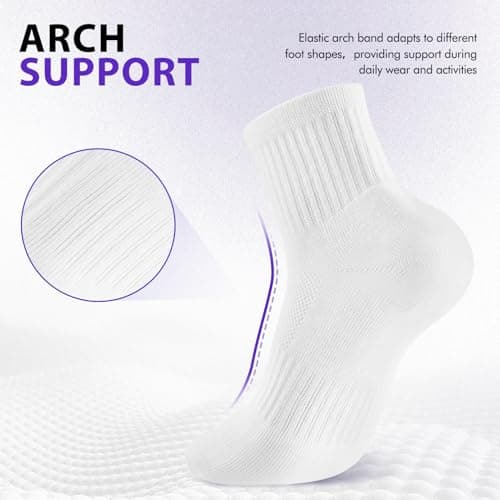 Ipletix Ankle Socks For Women,Athletic Moisture Wicking Women's Quarter Socks 5 Pairs For Running Hiking Gym (White 6-8) - Thumbnail 2