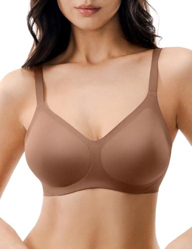Lehoba Womens Push Up Seamless Bra Comfortable Wireless Tshirt Bras V Neck Wire Free Sports Bras, Chocolate X-Large - Image 1
