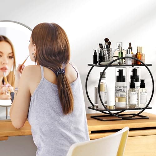 YIWANFW Perfume Organizer for Dresser, Black Bathroom Counter Organizer, 2 Tier Vanity Makeup Organizer, Bathroom Organizer and Storage for Skincare Cosmetic Perfume Display Stand for Bedroom Decor - Thumbnail 2