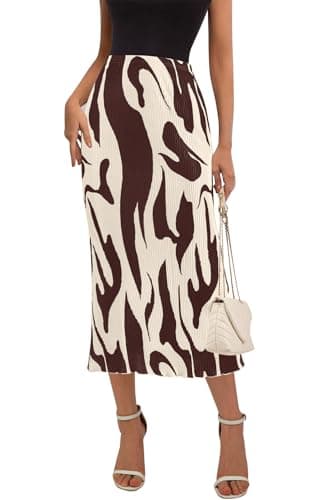 PRETTYGARDEN Womens Skirts Midi Length High Waist Zebra Print A Line Pleated Long Skirt Flowy Summer Stretch Maternity Skirt (Brown, Large) - Image 1