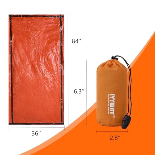 IVYWNT Emergency Sleeping Bag & LED Beanie Hat Set, Waterproof Thermal Mylar Bivy Sack, Portable Survival Gear for Hiking, Camping, Bug-Out Bags & Emergency Kits, Orange - Thumbnail 4