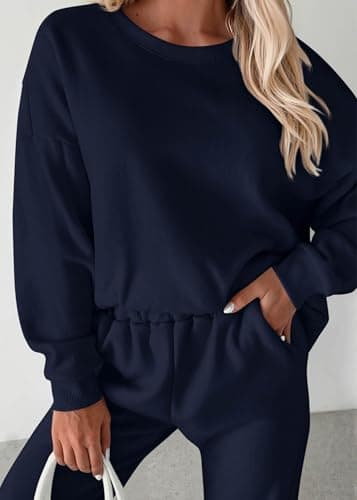 KIRUNDO Sweatsuits Women 2 Piece Outfit Matching Workout Lounge Sets Spring Fall Clothing Tracksuit Airport Travel Outfits(Navy,XX-Large) - Thumbnail 4
