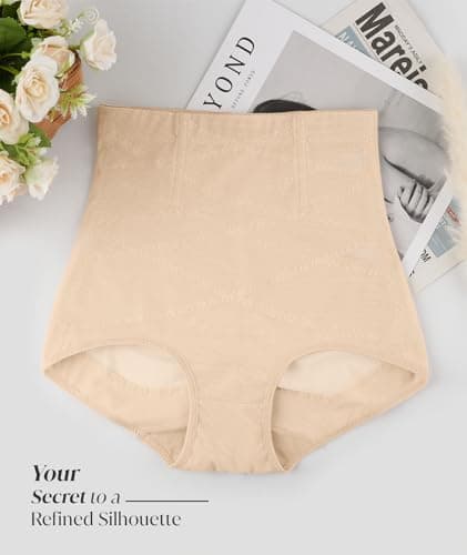 GYDEK Tummy Control Shapewear Panties for Women High Waisted Body Shaper Underwear Girdle Panty Seamless Shapewear Beige - Thumbnail 5