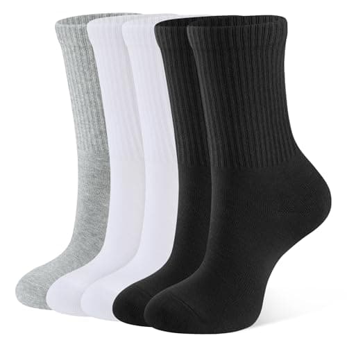 CLOSEMATE Womens Calf Crew Socks Comfortable Soft Cotton and Lightweight 5 Pairs(2Black2White1LightGrey, Size S) - Image 1