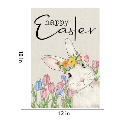 Easter Garden Flag, Bunny Burlap Yard Garden Flag for Easter Outdoor Decorations, Easter Lawn Flag for Outside, Happy Easter Garden Flag 12x18 Inch Double Sided - Thumbnail 6