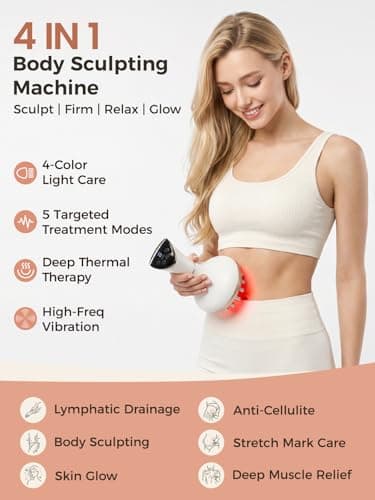 Huxerol Lymphatic Drainage Massager, Cellulite Massage Tool & Body Sculpting Machine with 4-Color Light, Pulse, Heat & Vibration for Body, Arms & Legs - Thumbnail 2