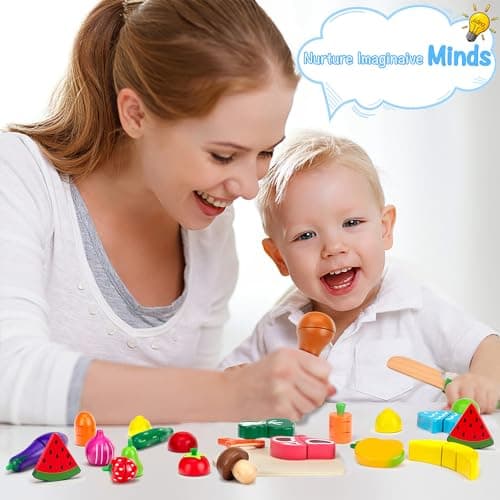 GOPLACS Wooden Play Food Sets for Kids Kitchen - Cutting Fruits and Veggies Toddler Toys Pretend Food Play Kitchen Accessories Montessori Educational Toys Gifts for Kids Boys Girls 3+ - Thumbnail 3