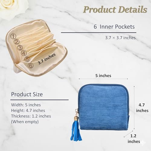 Small Travel Jewelry Case, Soft Velvet Organizer Pouch for Bangle, Bracelets, Large Earrings, Beaded necklace, Anti-Scratch & Portable Jewelry Bag Holder for Travel & Everyday Use (Ocean Blue) - Thumbnail 3