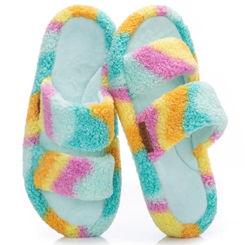 BOVTY Women's Fuzzy Open-toe Bowknot & Double-Strap Slippers, Memory Foam Non-Slip Indoor House Slides - Image 1