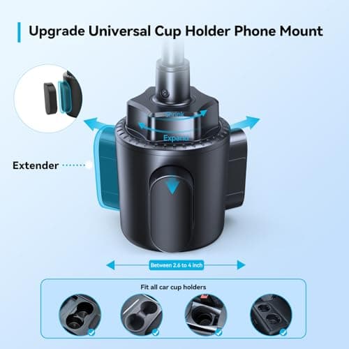TECKNET Cup Phone Holder for Car - Adjustable Gooseneck Cup Holder Phone Holders with Air Vent Holders & Expandable Base, Cupholder Phones Mount for iPhone 17/16 Pro Max and All Cell Phones, Car Model - Thumbnail 4