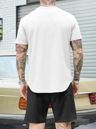 JEMLDL Men's 2 Piece Casual Loungewear Set Short Sleeve Shirt & Shorts Summer Outfits Soft Track Suit for Home Vacation Beach White M - Thumbnail 3
