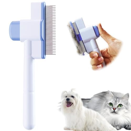 Cat Comb Pet Comb Self Cleaning Upgraded Cat Brush for Long Haired Cats & Dogs, Blue - Image 1