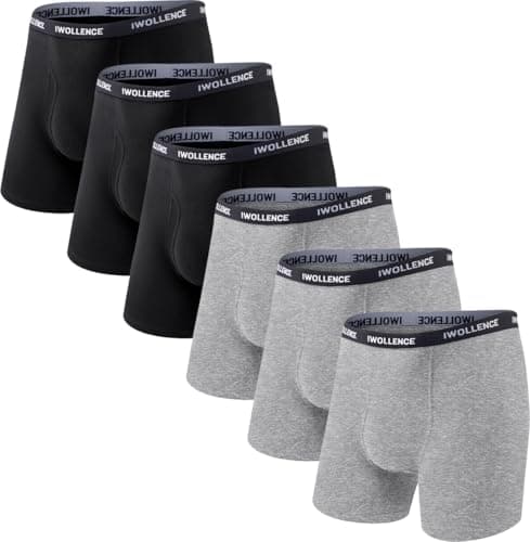 IWOLLENCE Men's Boxer Briefs Breathable Soft Moisture-Wicking Cotton Underwear with Comfort Flex Waistband, Multipack - Thumbnail 4