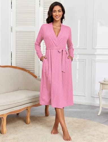 ZAFUL Women's Robe Soft Lightweight Long Knit Kimono Bathrobe V-neck Casual Sleepwear Loungewear - Thumbnail 3