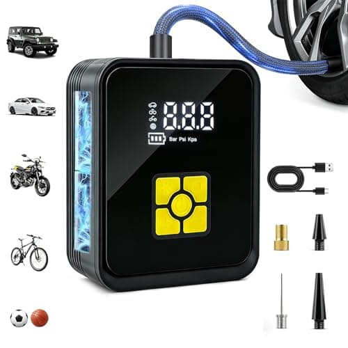 Tire Inflator Portable Air Compressor, Digital Air Pump With Auto Shut Off Electric Air Pump with LED Flashlight & Emergency Power Bank, Fits Car SUV Motorcycle Bicycle Sports Balls - Image 1
