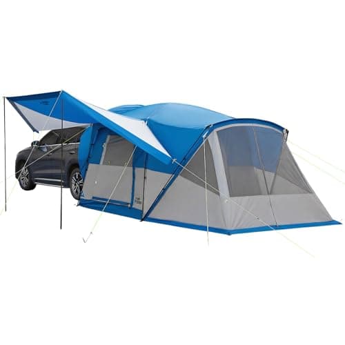 JOYTUTUS SUV Tent with Screen Porch, Rainfly and Awning for Family Camping, 60% More Space Car Tent for 5-9 Person, Dual-Use Camping Tent with 2 Rooms, Double Door, Starry Sky Roof, Gray Blue - Image 1
