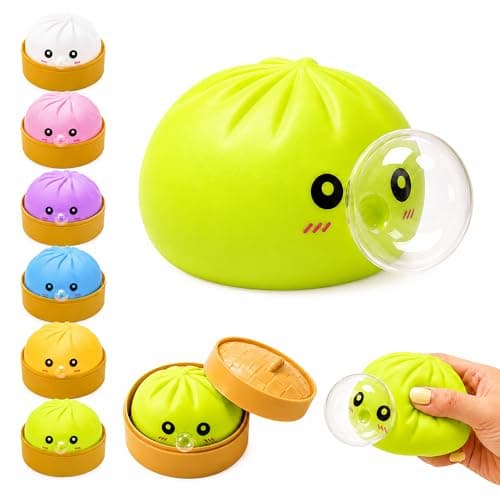 KYLARA Green Dumpling Squishies, Mystery Squishies Dumpling Bubble Blowing, Cute Ban Bun Squishys, Soft Squeeze Desk Toy for Stress Anxiety Relief, Fidget Sensory Ball Gift for Office and Home - Image 1