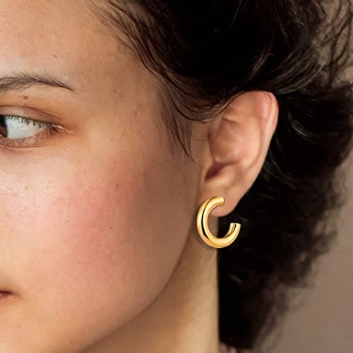6 Pairs 14K Gold Plated Hoop Earrings for Women Lightweight Chunky Hoop Earrings Multipack Hypoallergenic, Thick Open Twisted Huggie Hoops Earring Set Jewelry for Gifts. (new gold hoops) - Thumbnail 4